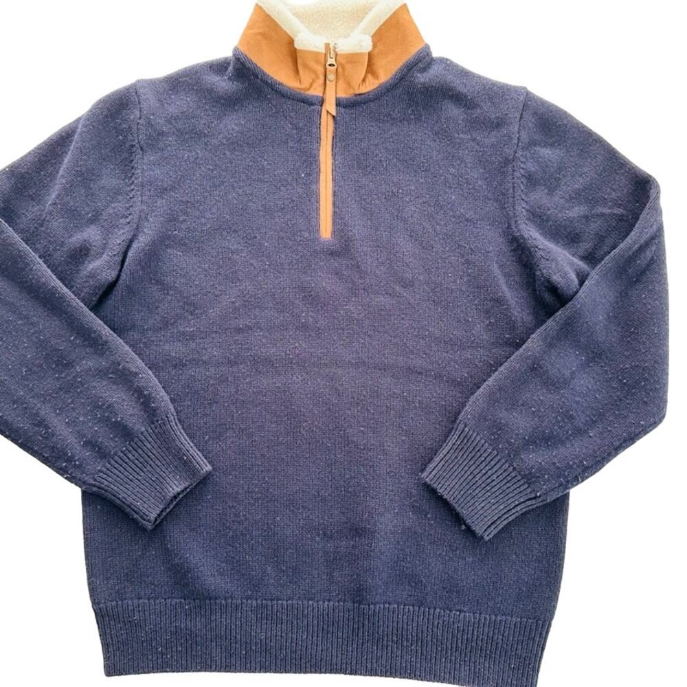 Orvis Men's Navy Blue Lambswool 1/4 Zip Sweater Size Medium Sherpa Collar